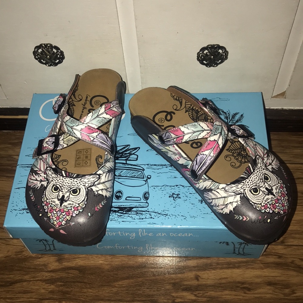 Calceo-Owl Wild free cross-strap mule- fits like Birkenstock boxed EU 35 -6-NWT - Picture 7 of 11